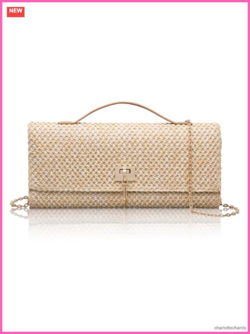 Straw Woven Clutch with Chain Removable Strap Evening Beach Bag